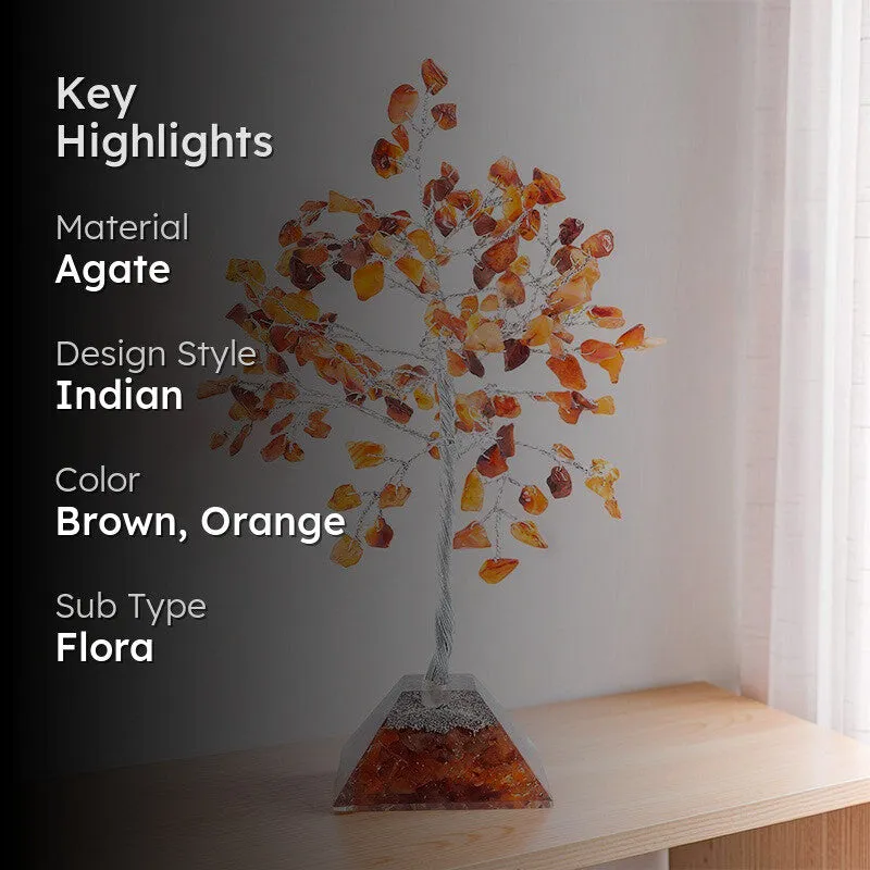 Chi Flow Handcrafted Agate Stone Tree Showpiece - Brown & Silver media 2