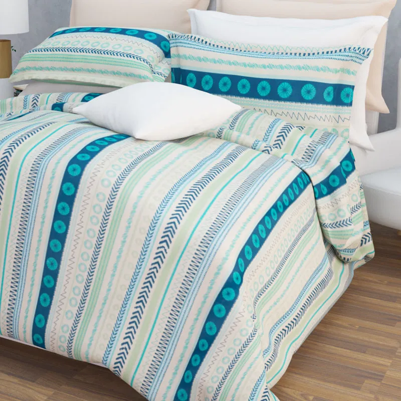 Florelle Strips Cotton Bedsheet (Blue) - 144 TC media 5