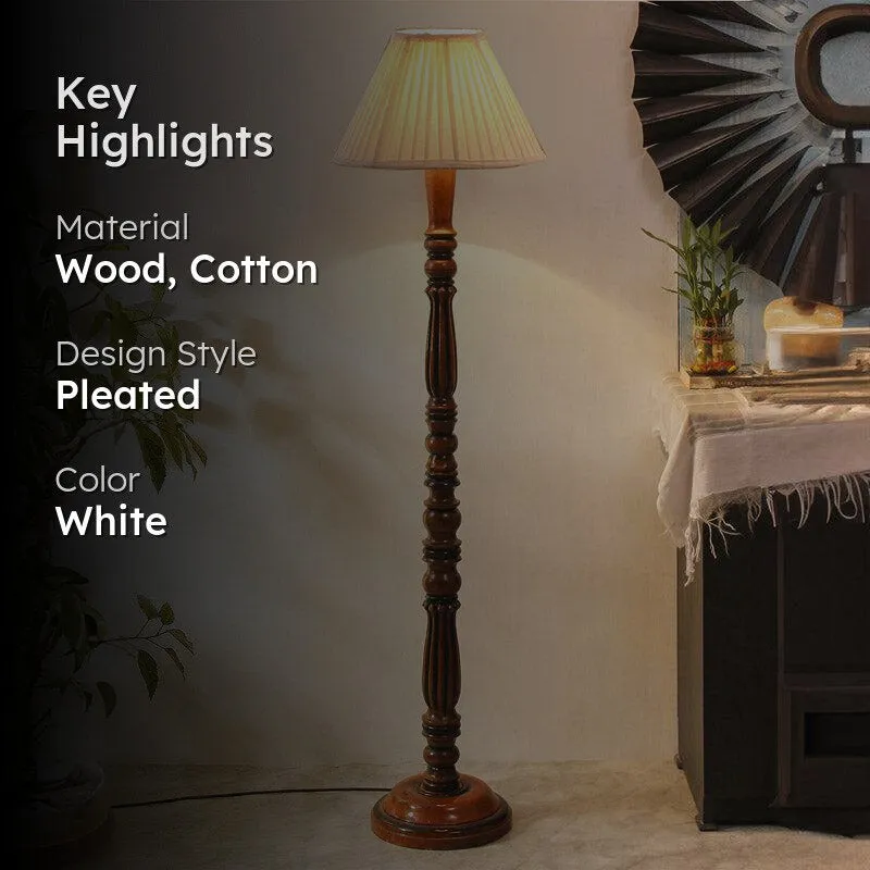 Masiya Vintage Wooden Floor Lamp With Plated Shade - Off-White media 2