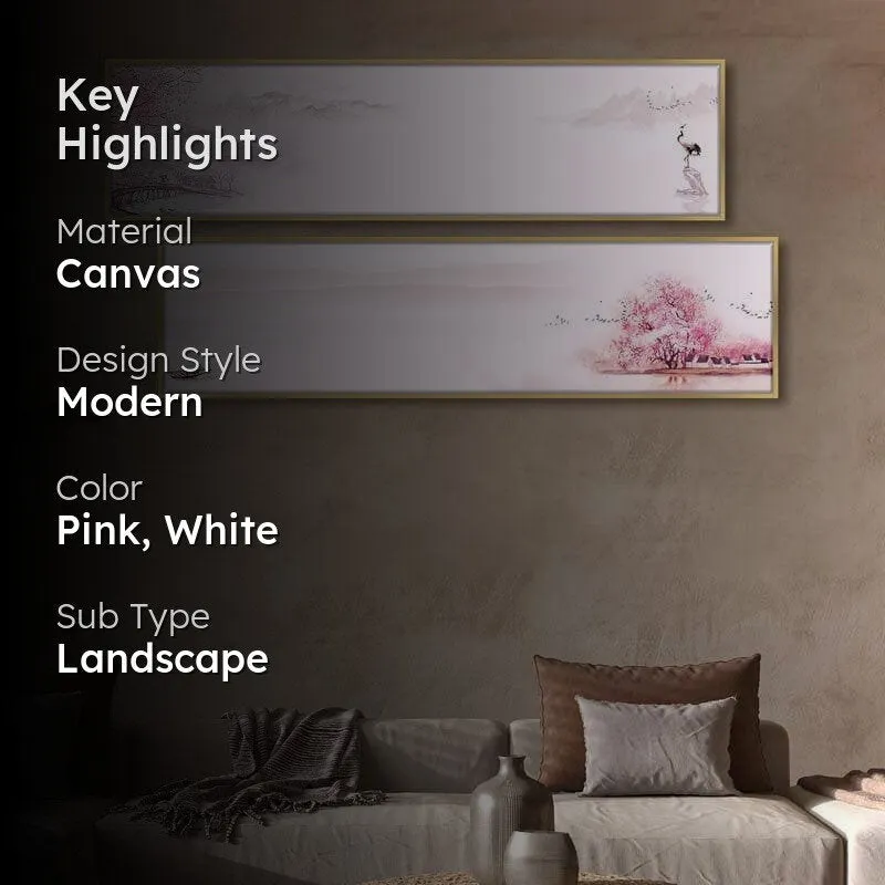 Cherry Blossom Lake Canvas Wall Art - Set Of Two media 2