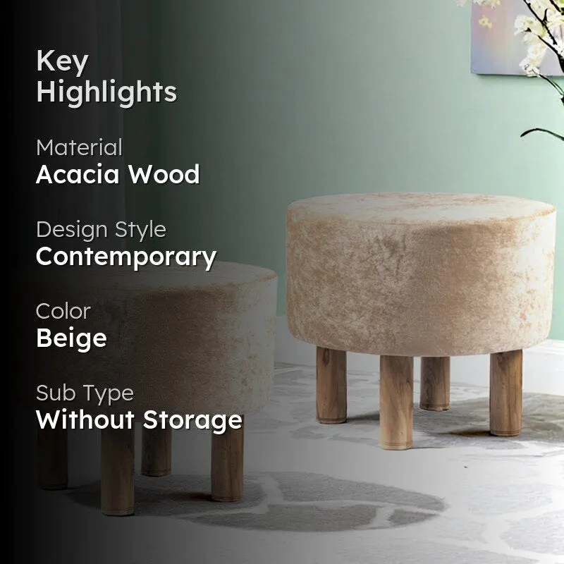 Overix Acacia Wooden Ottomans (Beige) - Set Of Two media 2