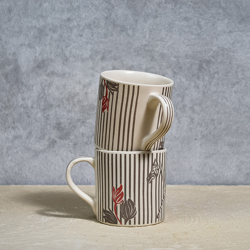 Floral Lines Ceramic Coffee Mug (300 mL Each) - Set of Two media 4