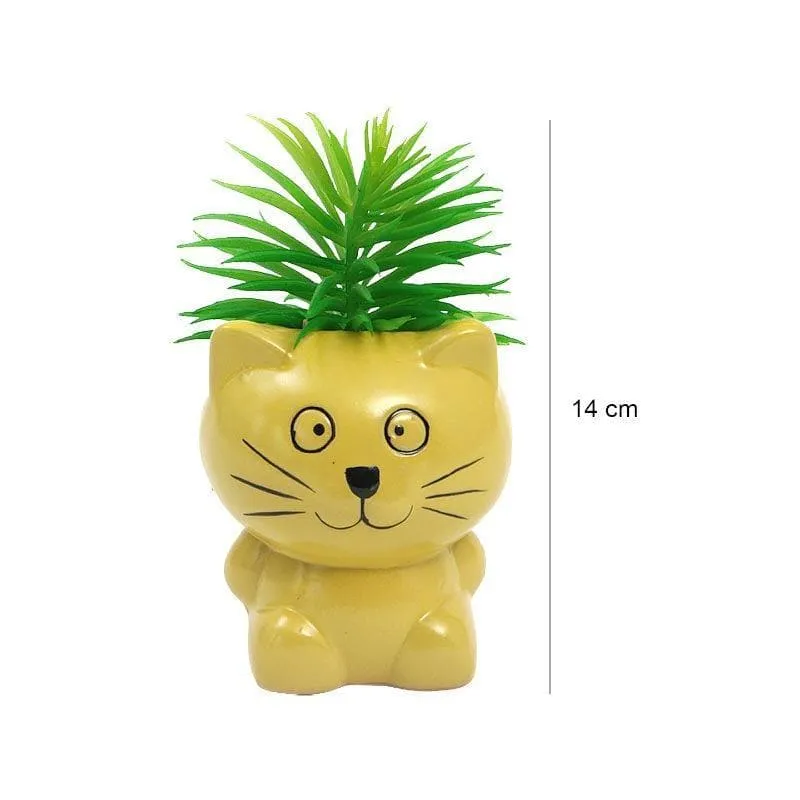 Faux Succulent In Cat Face Pot - 14.5 cms media 4