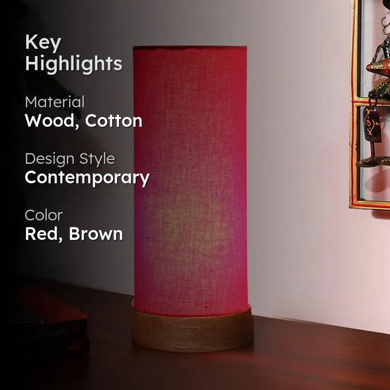 Nyra Tower Wooden Table Lamp - Red,Brown media 2