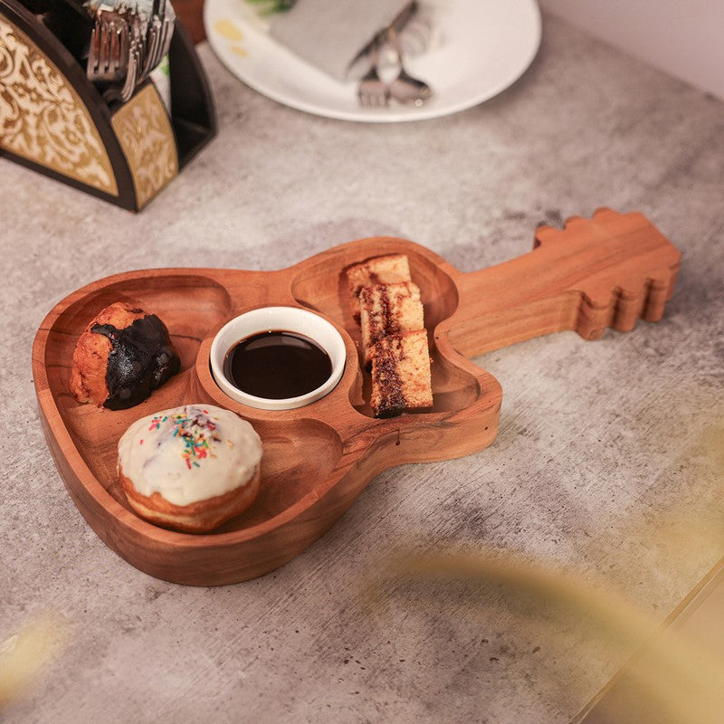 Pine Charm Appetizer (Wood,Ceramic) Platter - Two Piece Set