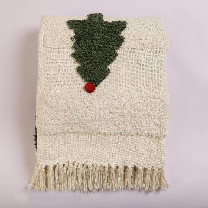 Pine & Plush Tufted Cotton Throw - White & Green media 3