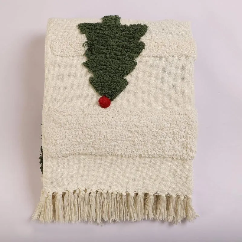 Pine & Plush Tufted Cotton Throw - White & Green media 3