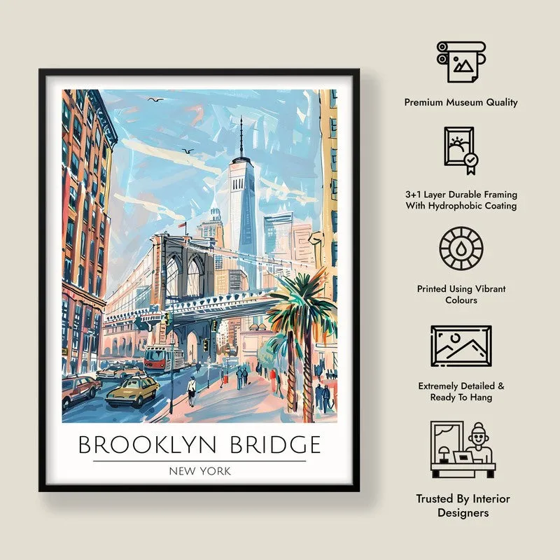 Vintage Brooklyn Bridge Framed Canvas Wall Painting media 8