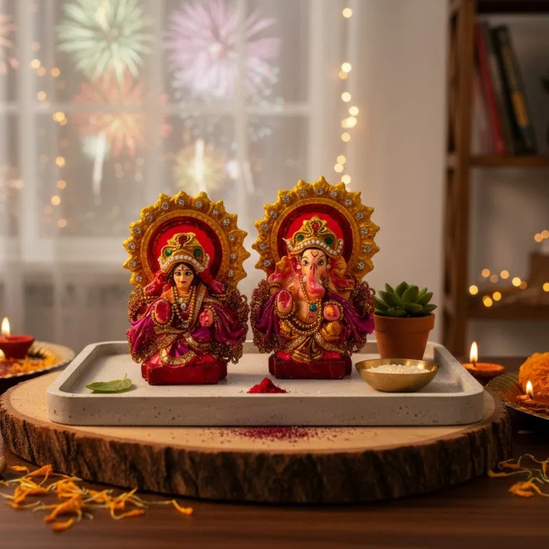 Divinora Terracota Lakshmi Ganesh Idols - Set of Two media 1