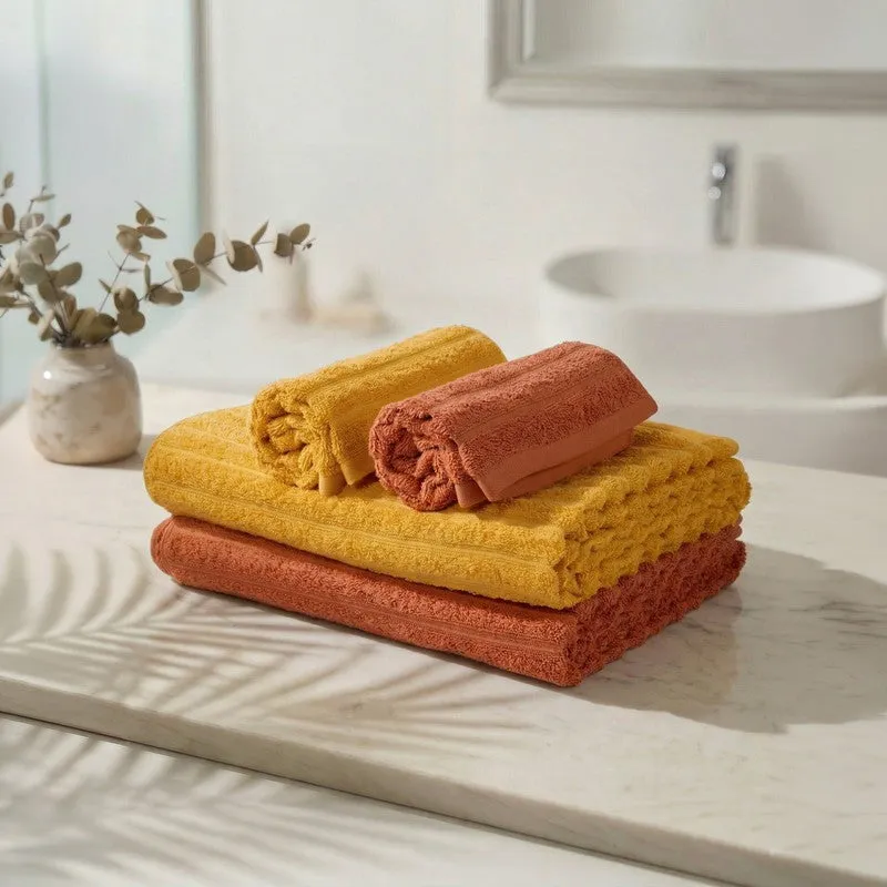 Monte Carlo Dry Lush Pure Cotton Towel Sets (Yellow,Rust) - Set of Four media 4