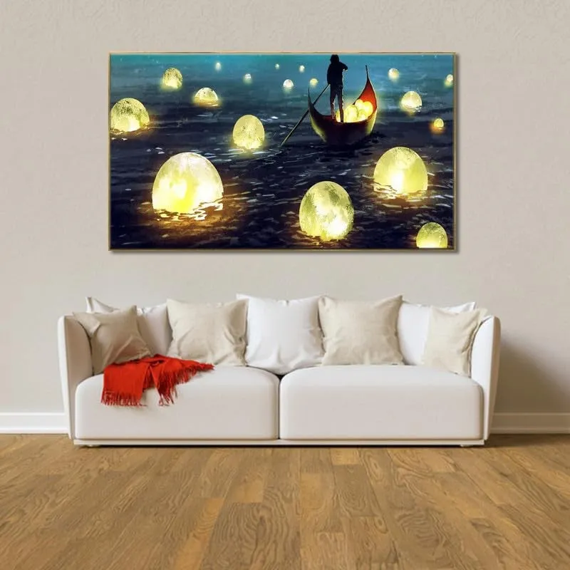 Moonlit Voyage Canvas Wall Painting With Frame media 3