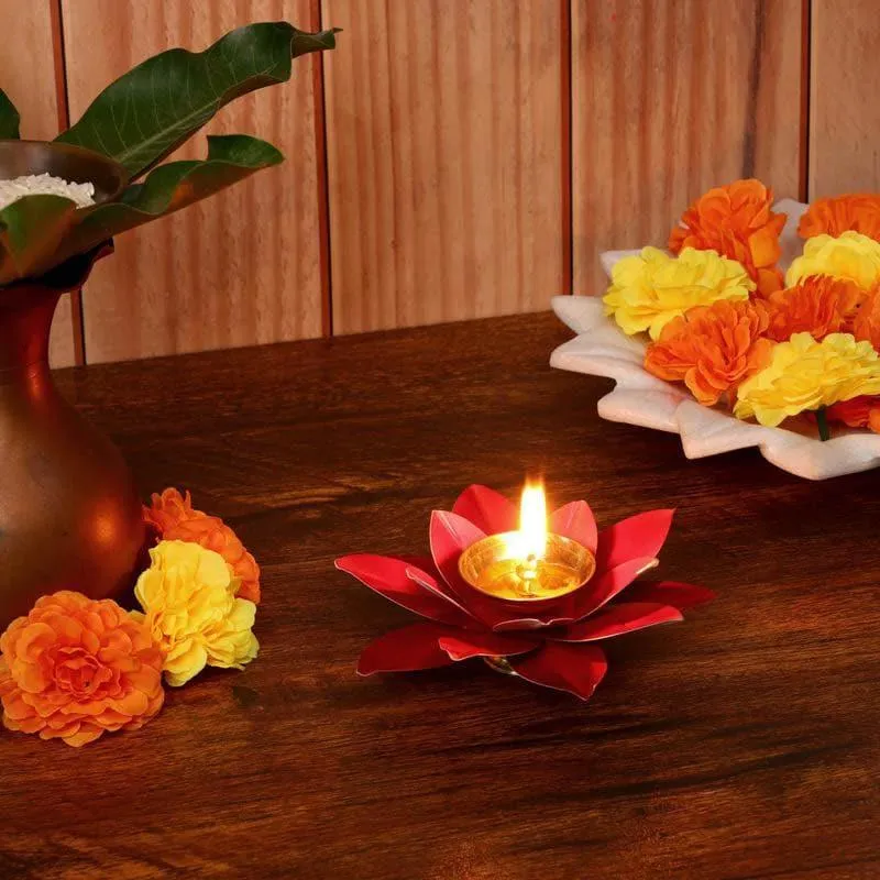 Lotus Diyas (Red & Yellow) - Set Of Two media 1