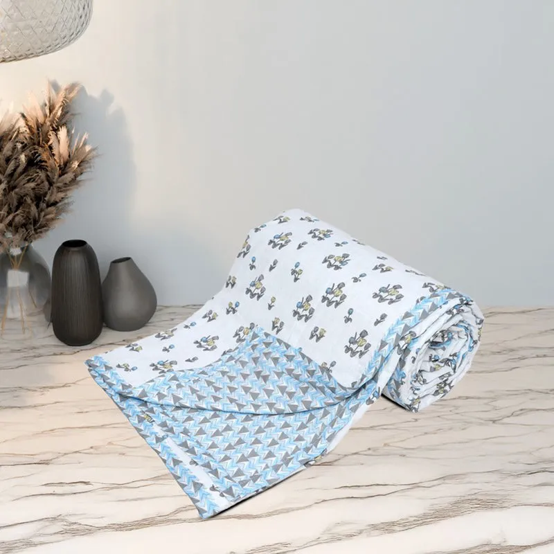 Mini Petals Reversible Cotton Dohar (Blue,White) - 120 GSM media 9