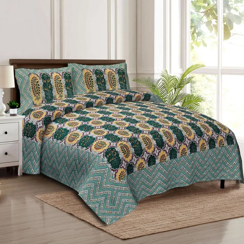 Floraum Cotton Bedsheet (Green,Yellow) - 240 TC media 3