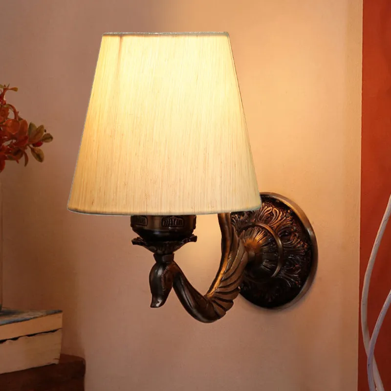 Amro Retro Conical Fabric & Metal Wall Lamp - Off White media 1