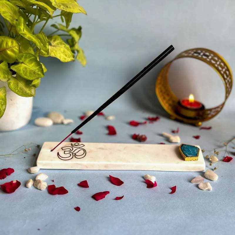 Om Marble Incense Holder With Agate Plating - Turquoise Blue media 4