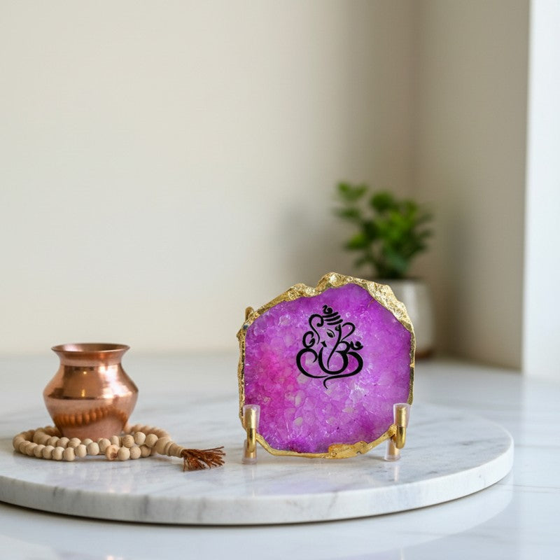 Ganesha Handcrafted Agate Religious Accent - Pink media 3