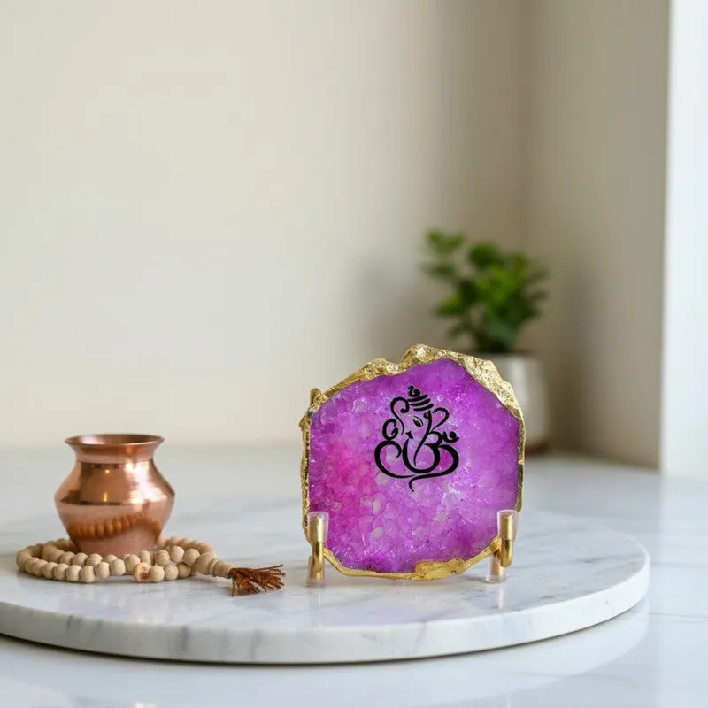 Ganesha Handcrafted Agate Religious Accent - Pink media 3