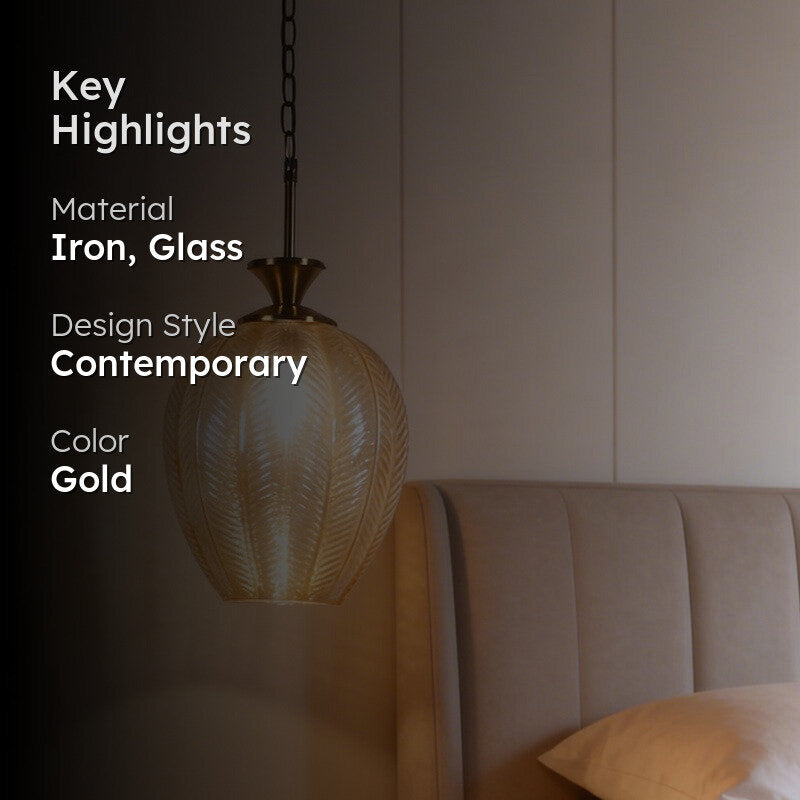 Antum Glass & Iron Ceiling Lamp With  Base - Gold media 2