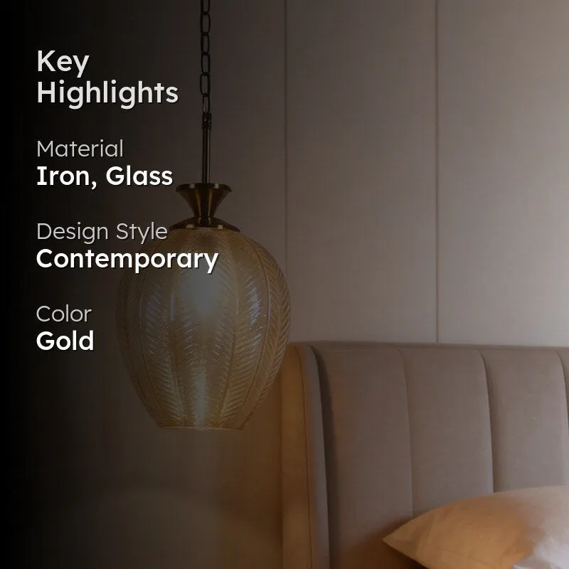 Antum Glass & Iron Ceiling Lamp With  Base - Gold media 2