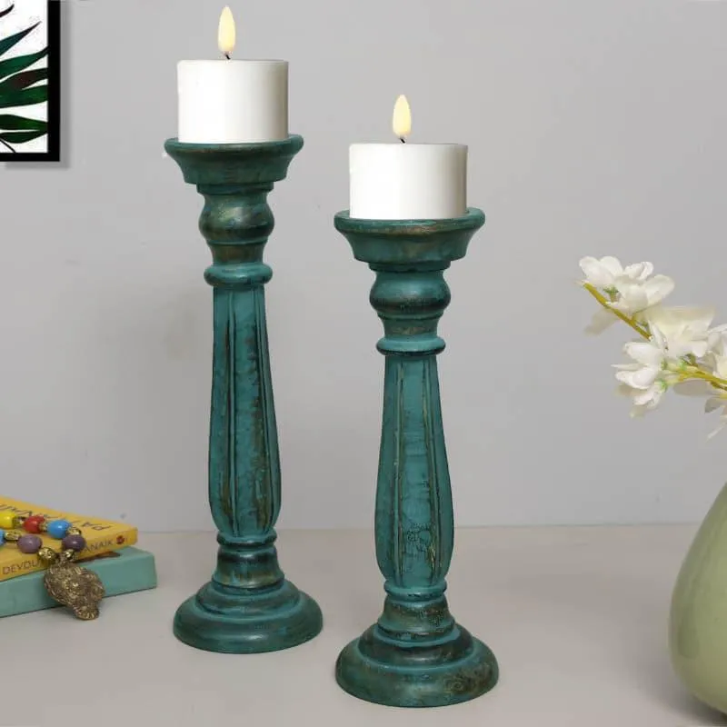 Oceane Wooden Tall Candle Stand - Set Of Two media 3