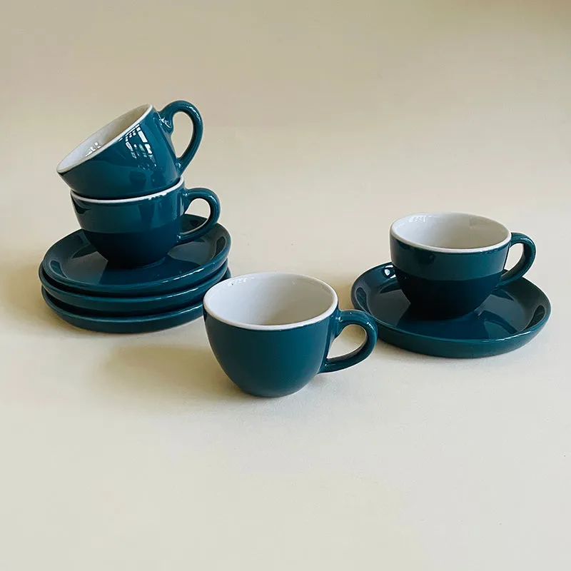 Blush & Brew Ceramic Cup & Saucer (Deep Green/100 mL Each) - Set of Four media 4