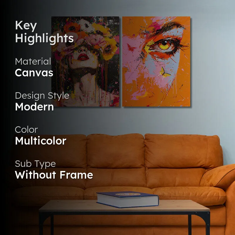 Fire & Blooms Canvas Wall Painting - Set Of Two media 2