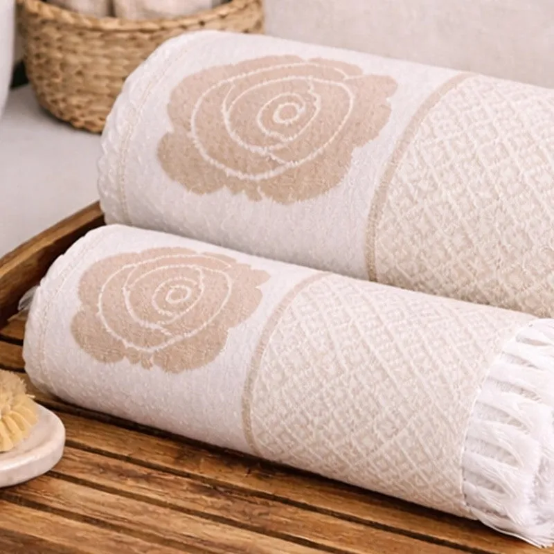 Rosette Cotton Hand & Bath Towel (Beige) - Set of Two media 8