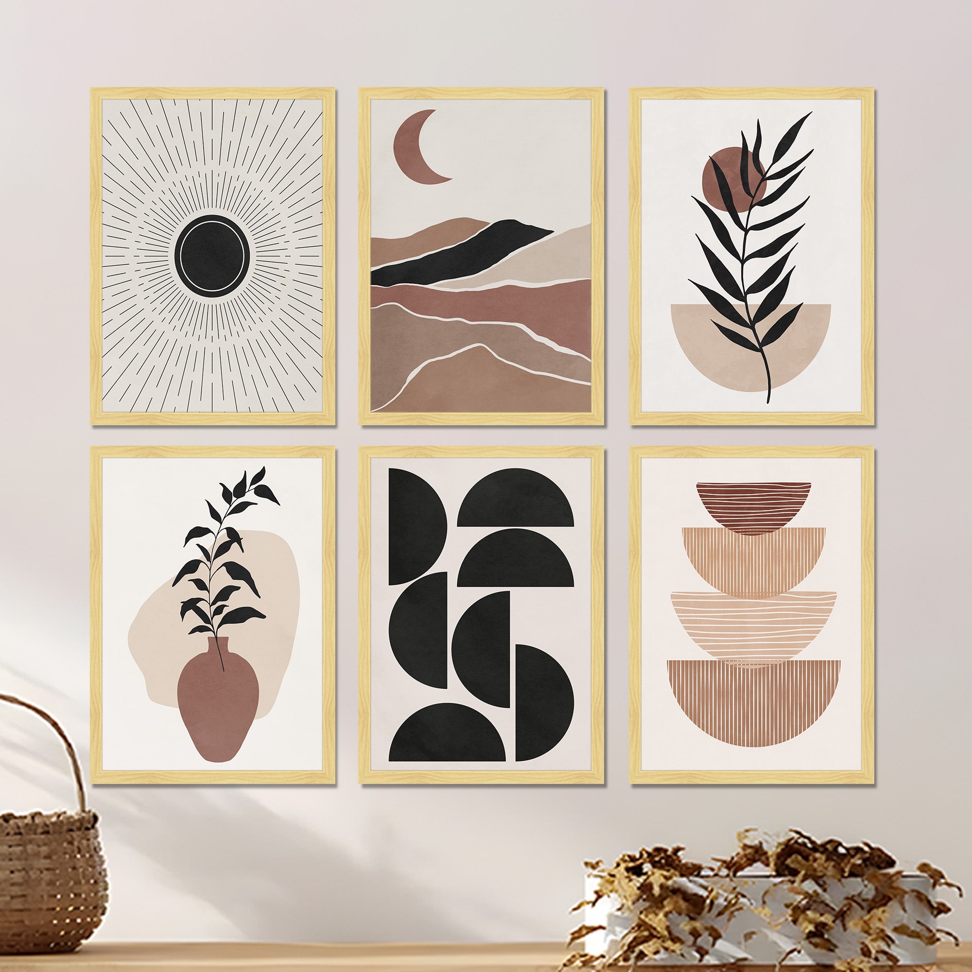Naturia Earth Tone Abstract Wall Painting - Set Of Six media 4