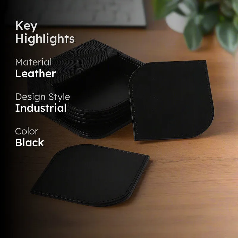 Veltrix Faux Leather Coaster (Black) - Seven Piece Set media 2