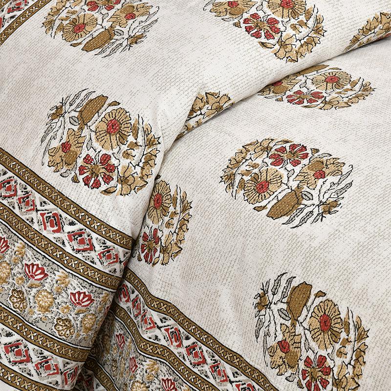 Thantra Ethnic Cotton Bedsheet (White,Brown) - 180 TC media 3