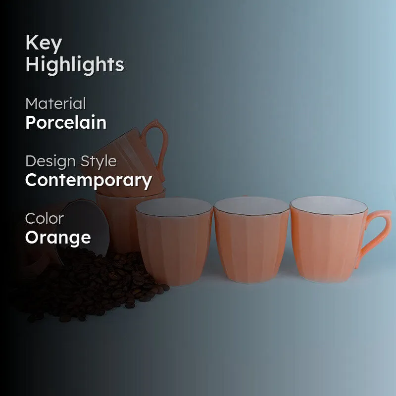 Ereva Porcelain Tea Cup (200 mL Each)/Orange)- Set of Six media 2