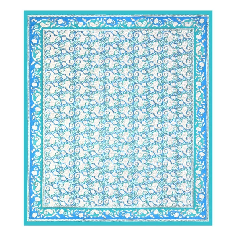 Mango Muse Cotton Bedsheet (White,Sky Blue) - 180 GSM media 5