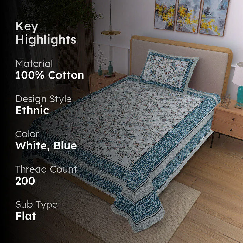Floral Flush Cotton Bedsheet (Azure) - 200 TC media 2