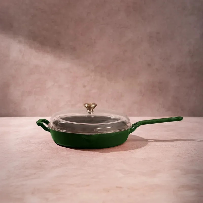 Cumin Co Enamel Cast Iron Frying Pan (1900 mL/Glass Lid) - Green media 3
