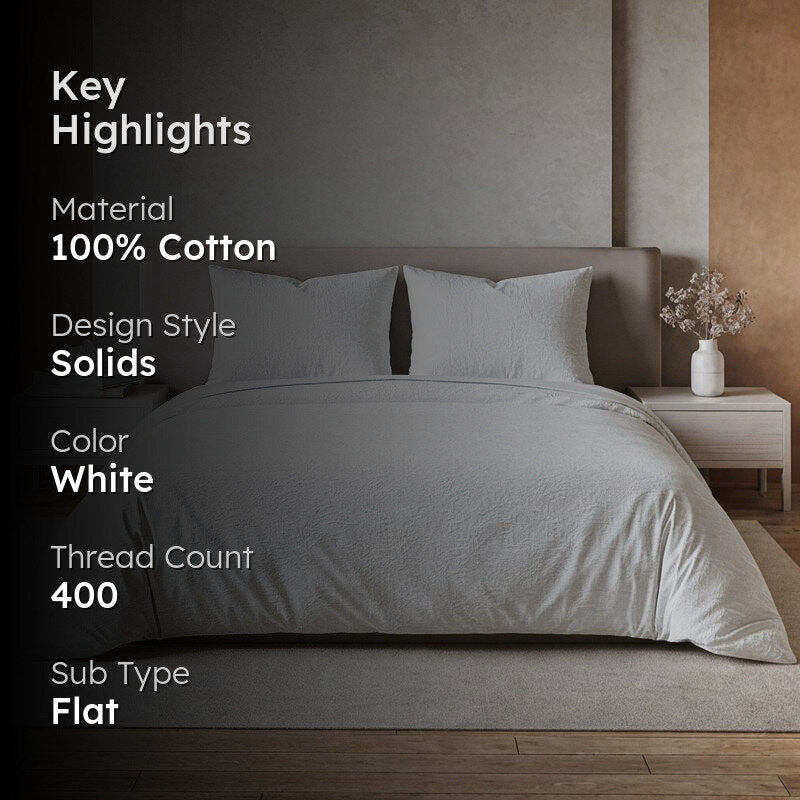 Maison Solid Cotton Bedsheet (White) - 400 TC media 2