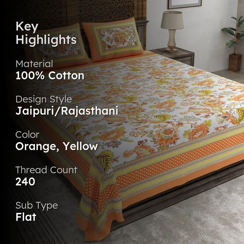 Tonear Cotton Bedsheet (Orange,Yellow) - 240 TC media 2