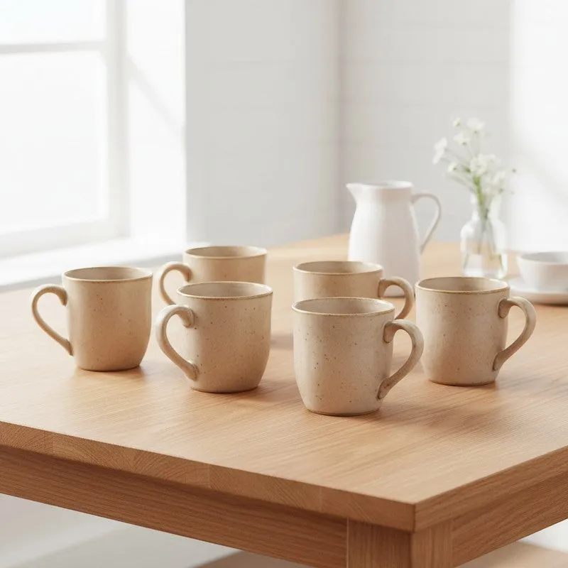 Elowen Porcelain Tea Cup (180 mL Each,Beige) - Set Of Six media 1