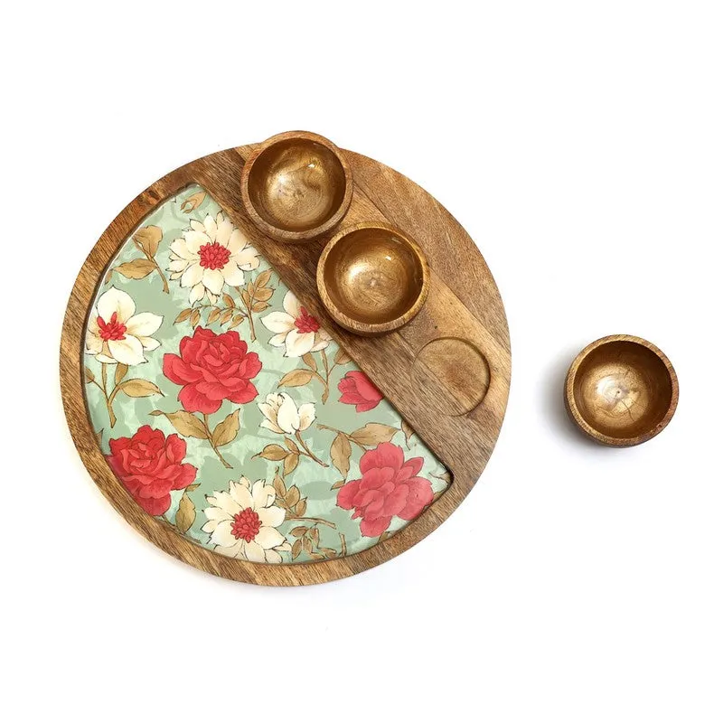 FloriNest Round Mango Wood Platter With Dip Bowl - Four Piece Set media 4