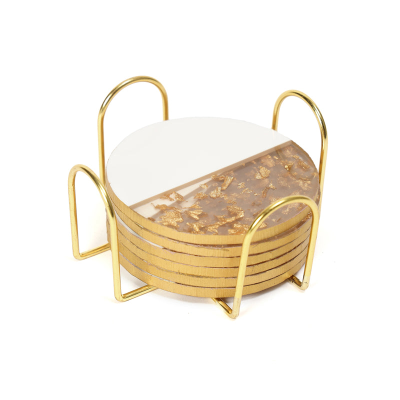 Gold Flake Round Coaster With Stand - Seven Piece Set media 4