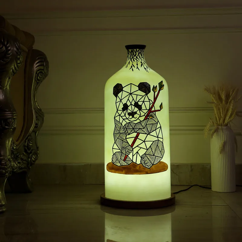 Panda Lines Hand Painted Glass Floor Lamp media 1