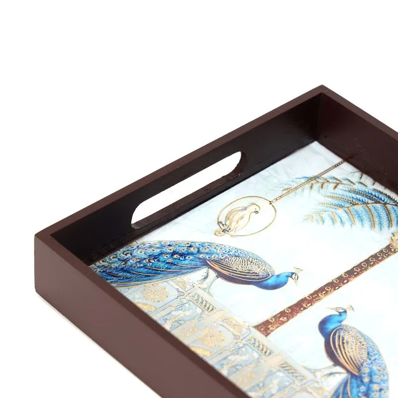 Mayurika Garden Wood Serving Tray - Blue, Brown media 5