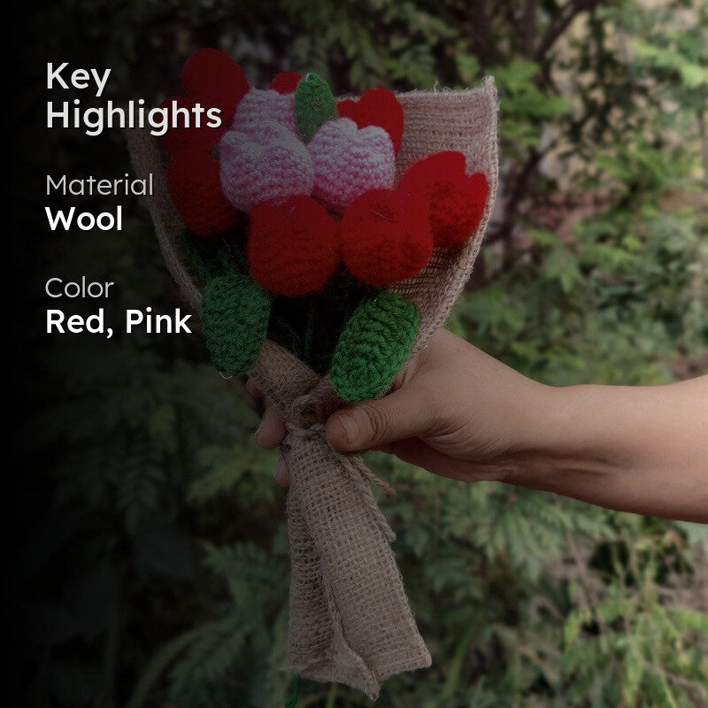 Crochet Handmade Rose Bouquet (Red,Pink) - Set of Twelve media 2