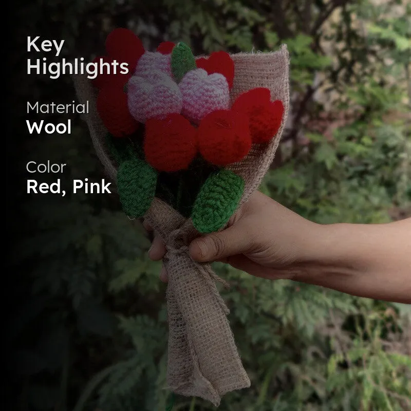 Crochet Handmade Rose Bouquet (Red,Pink) - Set of Twelve media 2