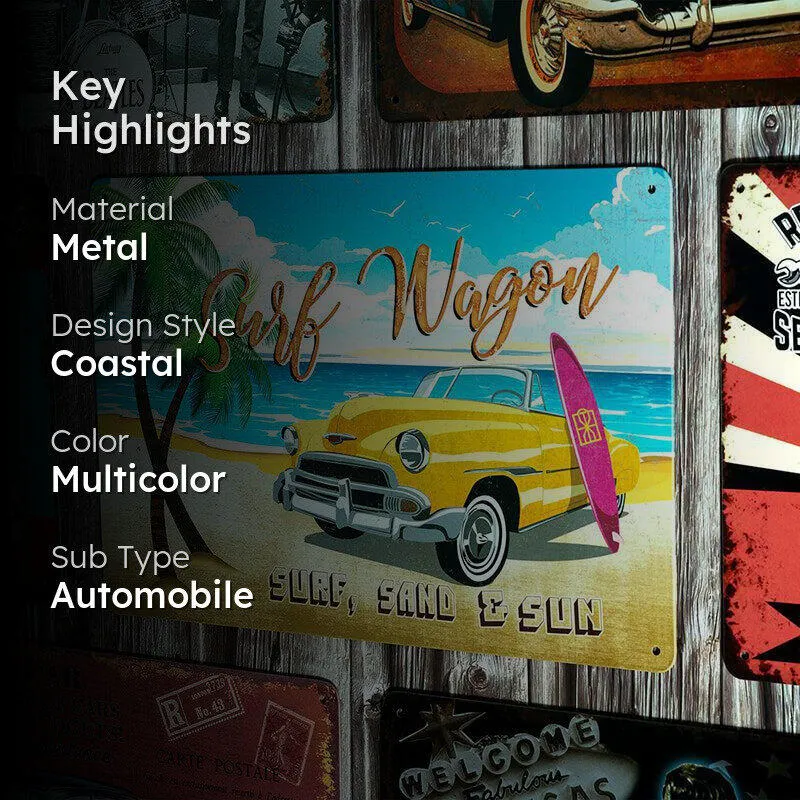 Surf Wagon Retro Metal Wall Accent media 2