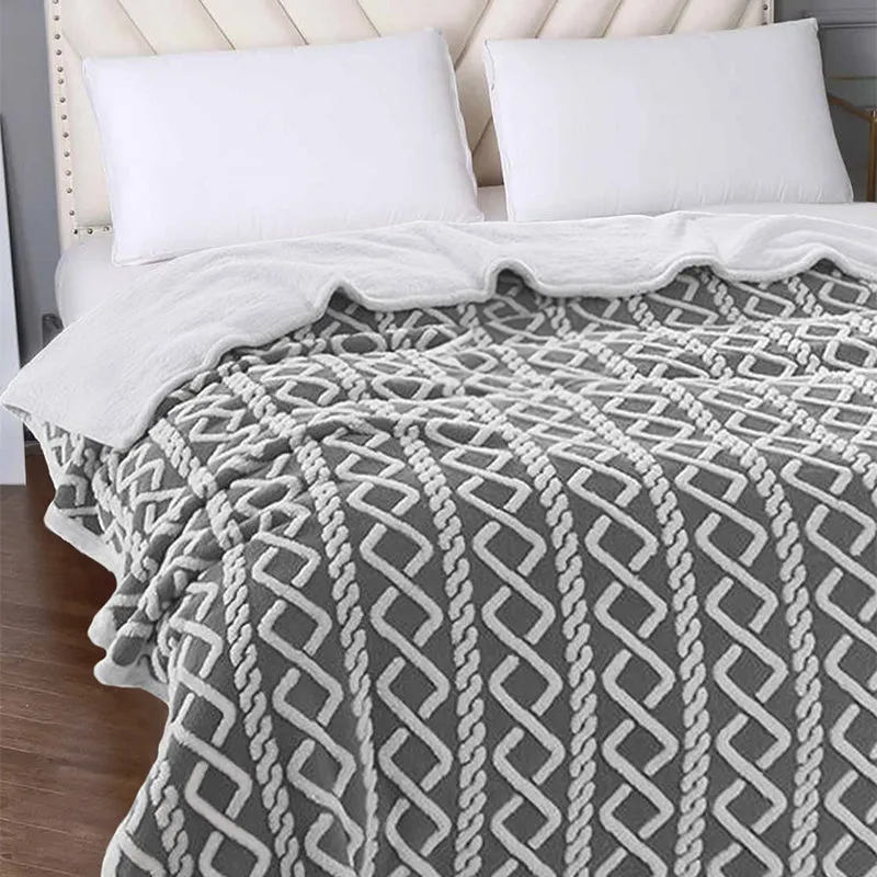 Oriella Geomatric Faux Fur Blanket (Grey) - 210 GSM media 3
