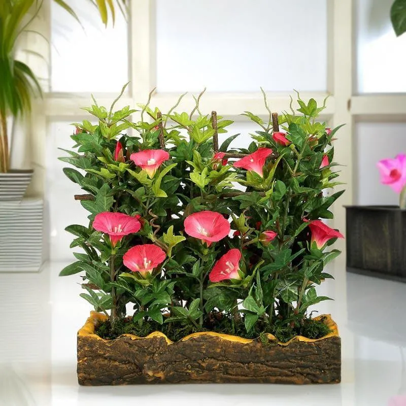 Faux Artificial Morning Glory Bonsai In Plastic Pot (27 cms) - Pink media 1