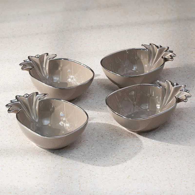 Pineapple Play Snack Bowl (Gold & Grey/200 ML Each) - Set Of Four media 1