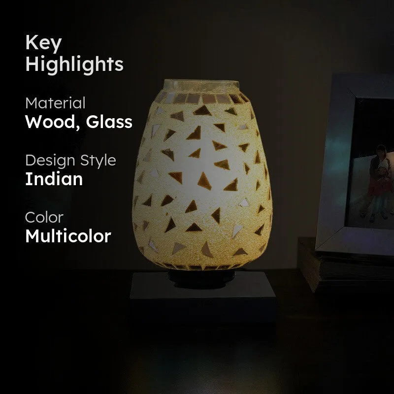 Moonellis Mosaic Glass Table Lamp With Wooden Base media 2