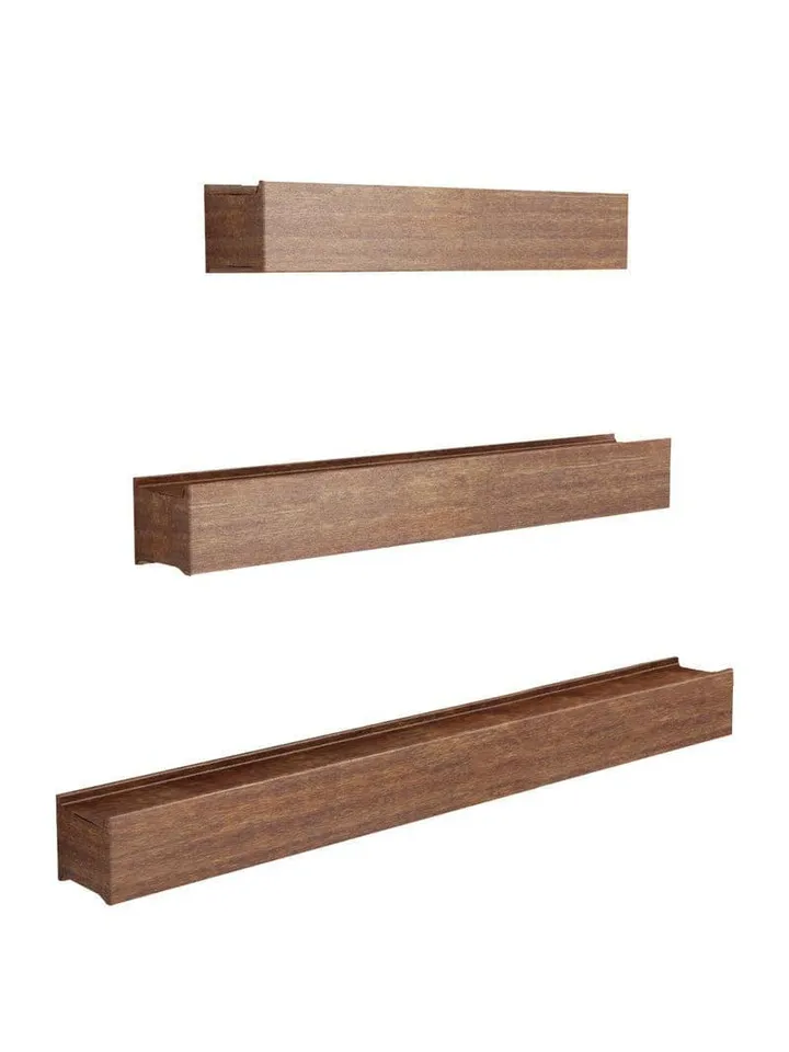 Curio Collector Wall Shelf - Brown - Set Of Three media 3